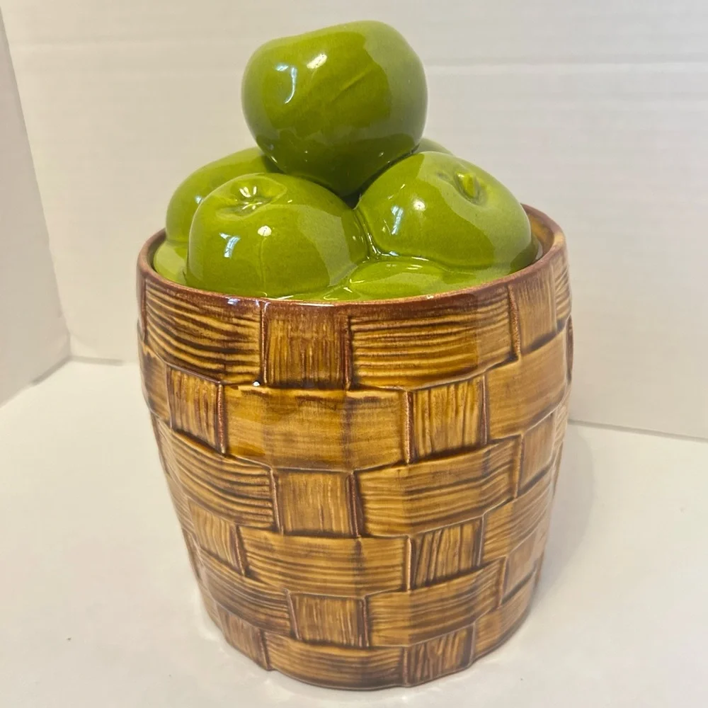 1950's Doranne of California Large Canister Cookie Jar- Green Apples